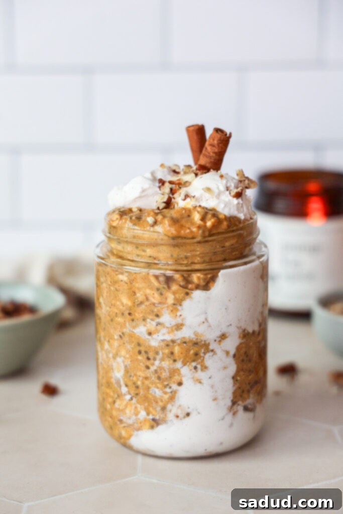 15 Nourishing Pumpkin Dishes 4 Healthy pumpkin recipes - pumpkin overnight oats with a swirl of pumpkin puree and spices.