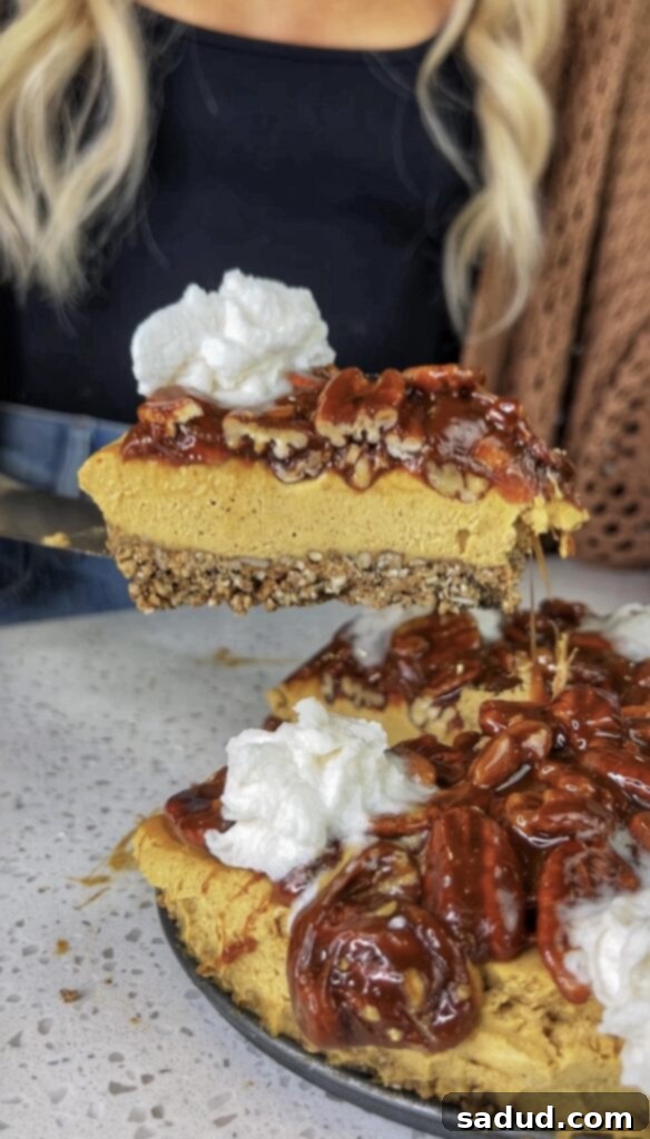 15 Nourishing Pumpkin Dishes 7 No-bake vegan caramel pumpkin pecan cheesecake with a pecan crust.