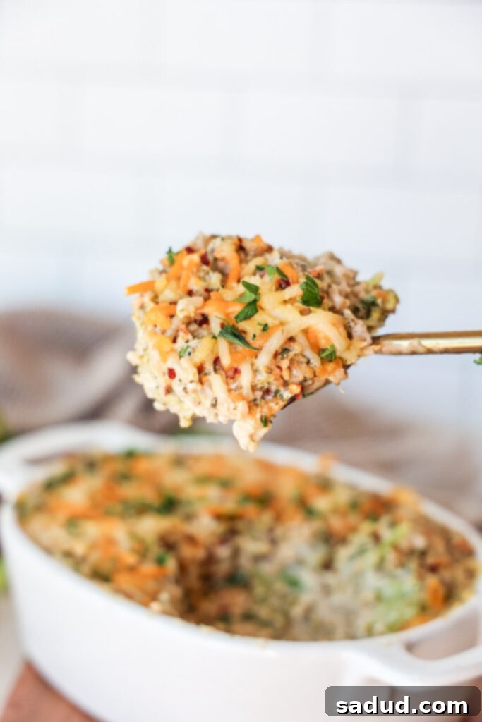 Chicken Broccoli Rice Casserole with vegan cheese.