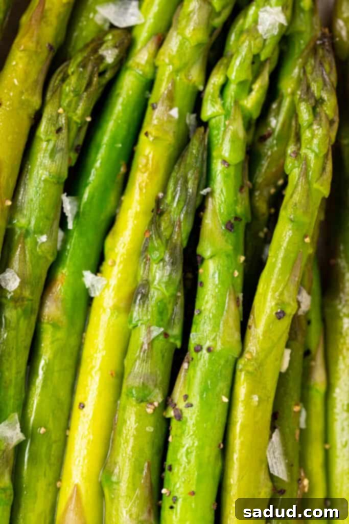 Close up image of instant pot asparagus with garlic and lemon