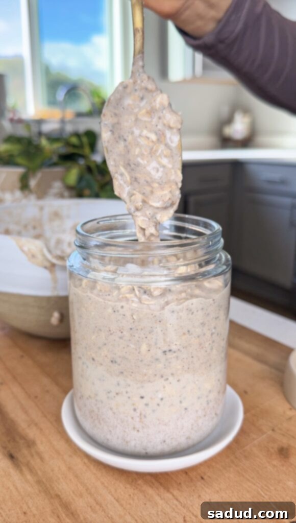 Mixing the ingredients for overnight oats in a bowl.