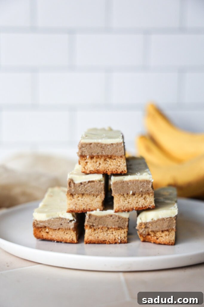 A stack of banana caramel bars (gluten-free, vegan)!
