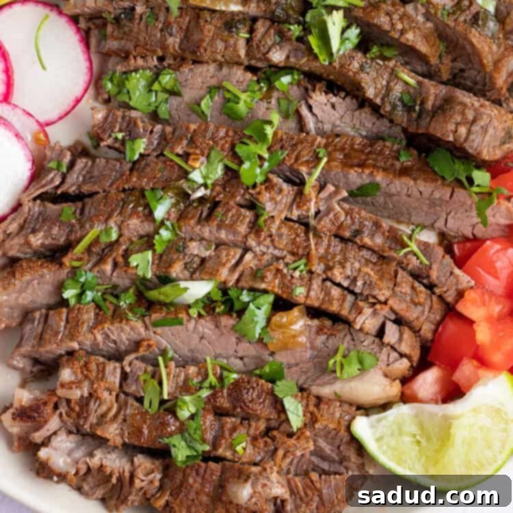 Instant Pot carne asada on a white plate